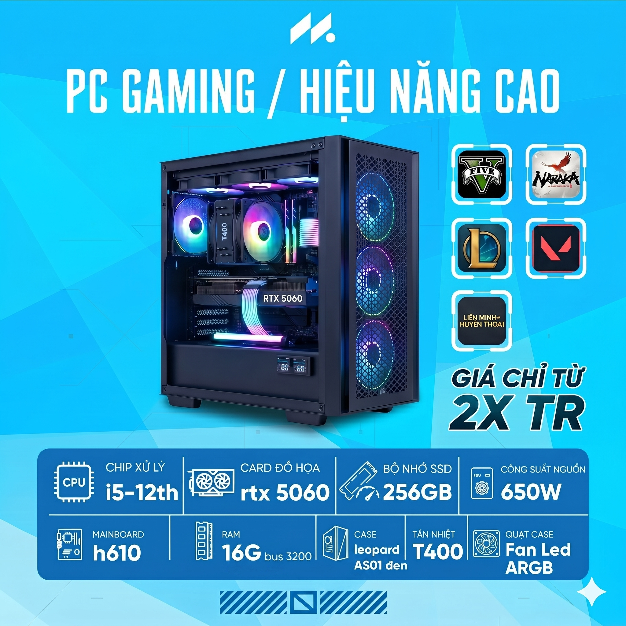 PC Intel i5-12400F/ VGA GTX 5060(H610)